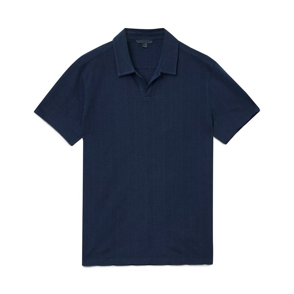 John Varvatos Men's Zion Jacquard Textured Open Collar SS Polo Shirt Deep Blue - Picture 5 of 8